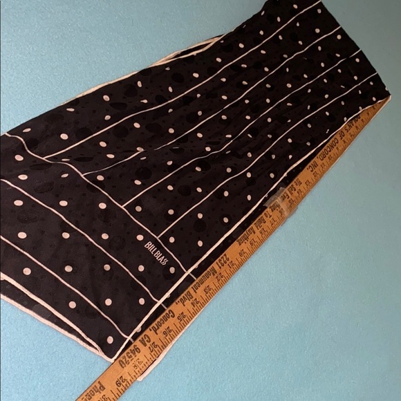 BILL BLASS vintage silk polka dot scarf black white 10” X 56” size OSFA - Picture 7 of 7